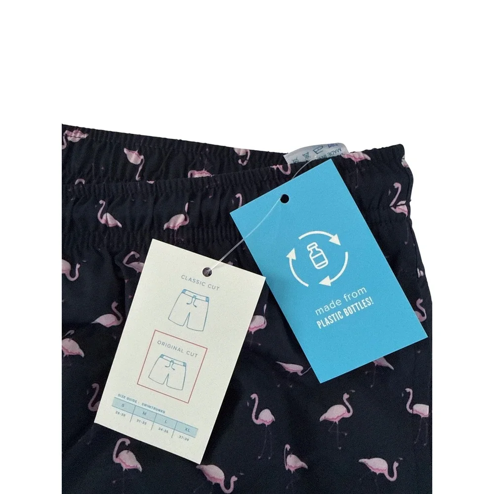 Bermies Mens Original Cut Swim Trunks Navy Pink Flamingo FLAMINGO2.0-L Large NEW